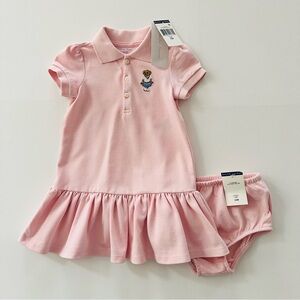 Ralph Lauren 12 Months Baby Girl Soft Pink Bear Polo Dress Spring Summer NWT
